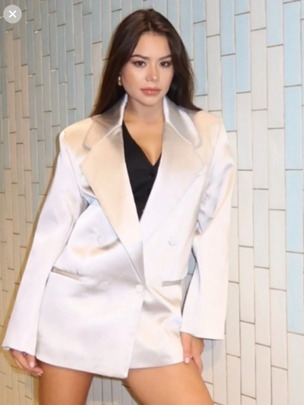 Zara Satin oversized Double-Breasted Light Silver Blazer - Picture 5 of 10